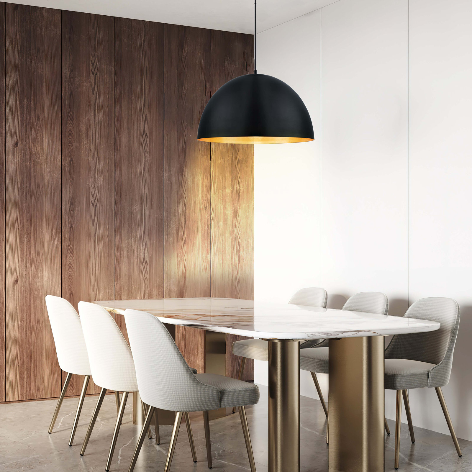 Arles Single Light Steel LED Pendant, Black/Gold, 15.75" H x 6.08" W x 6.08" D