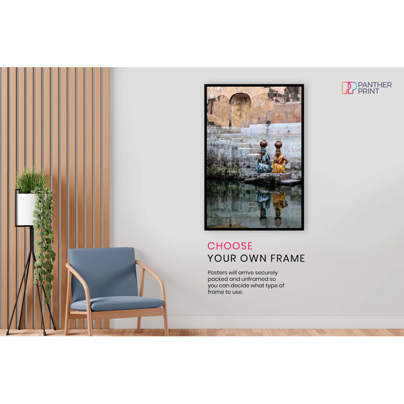 Woman In Red And Yellow Dress Stepwell Reflections - No Frame Print, 31cm H x 20cm W x 0.5cm D