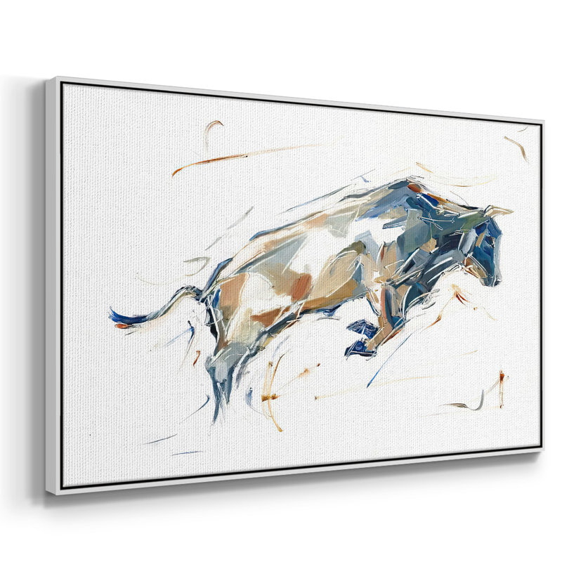 «Modern Bull Study I», reproduction encadrée sur toile, H 25 po x l 37 po x P 2 po, Blanc