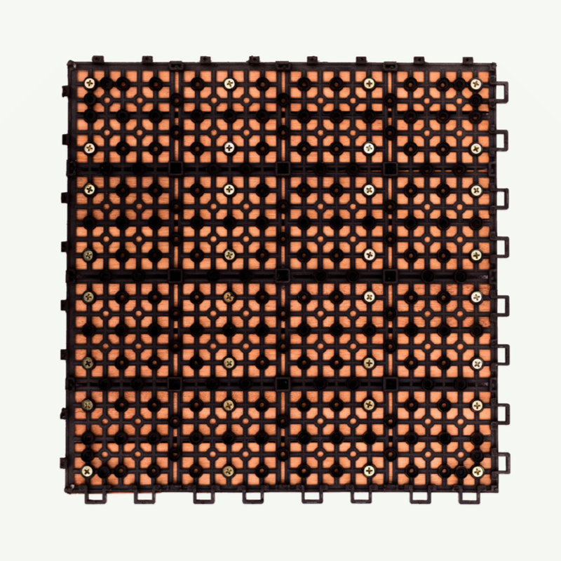 Carreau de terrasse en bois brun rougeâtre à 8 lattes Kaia (ensemble de 10 tuiles)