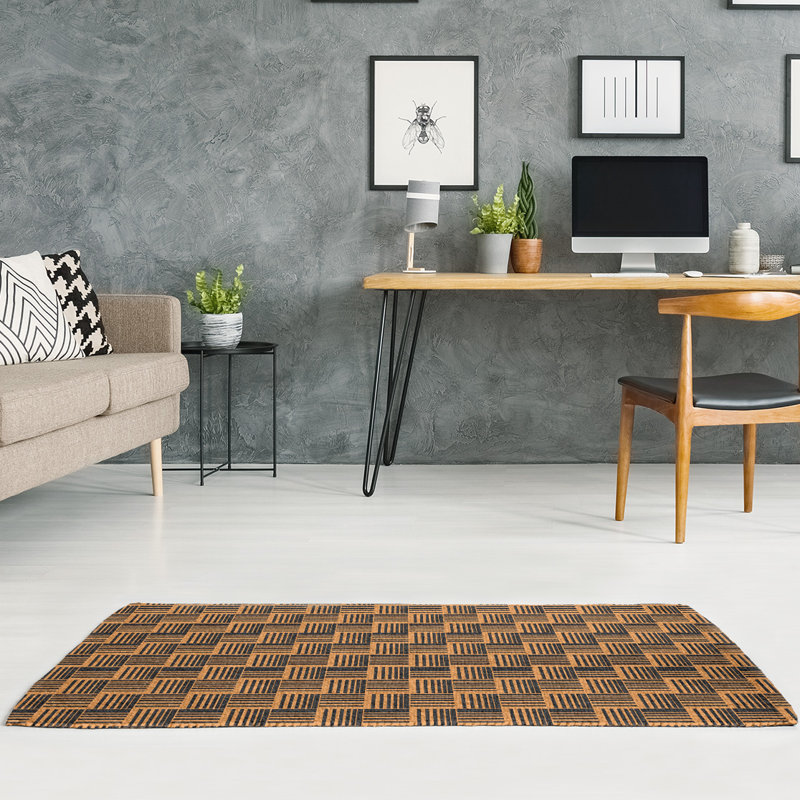 Tapis orange/noir à rayures basketweave, Rectangle 5 pi x 7 pi