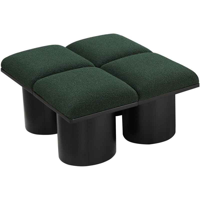 Banc rembourré Horatia, Tissu bouclé vert, H 17,5 po x l 31 po x P 36 po, Noir, noir, noir, noir