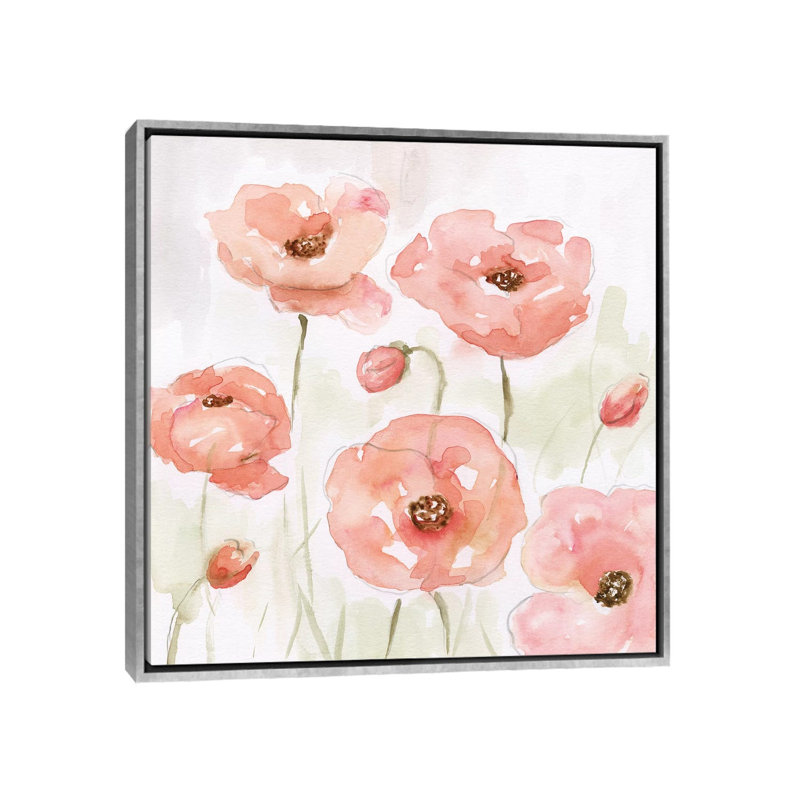 "Spring Poppies I" par Nan, reproduction d’art, Toile avec cadre argenté, Pas de tapis, H 26 po x l 26 po x P 1,5 po