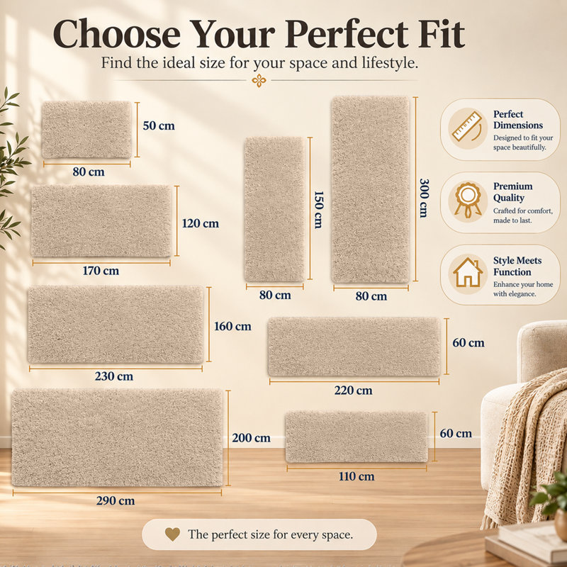 Machine Tufted High Pile Shag Area Rug(Ultra Soft & Fluffy), Beige, Rectangle 160 x 230 cm