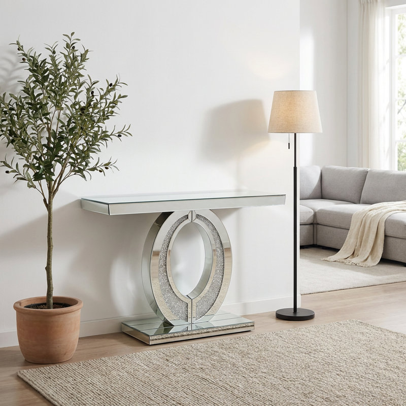 Grande console élégante en forme d'olive avec miroir, table d'entrée décorative en diamant écrasé
