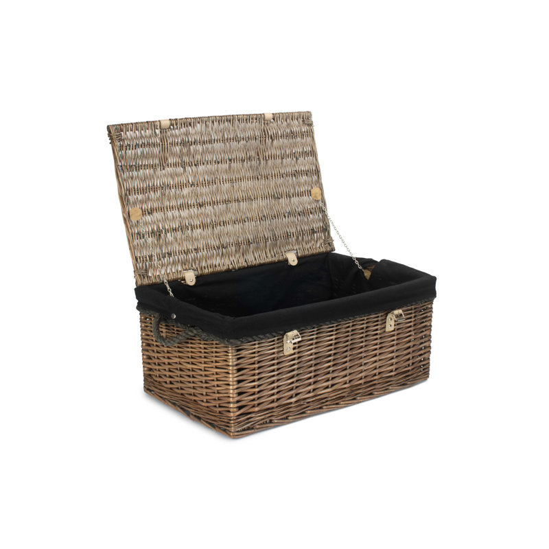 Wicker Rope Handled Trunk with Lining, Antique Wash/Black