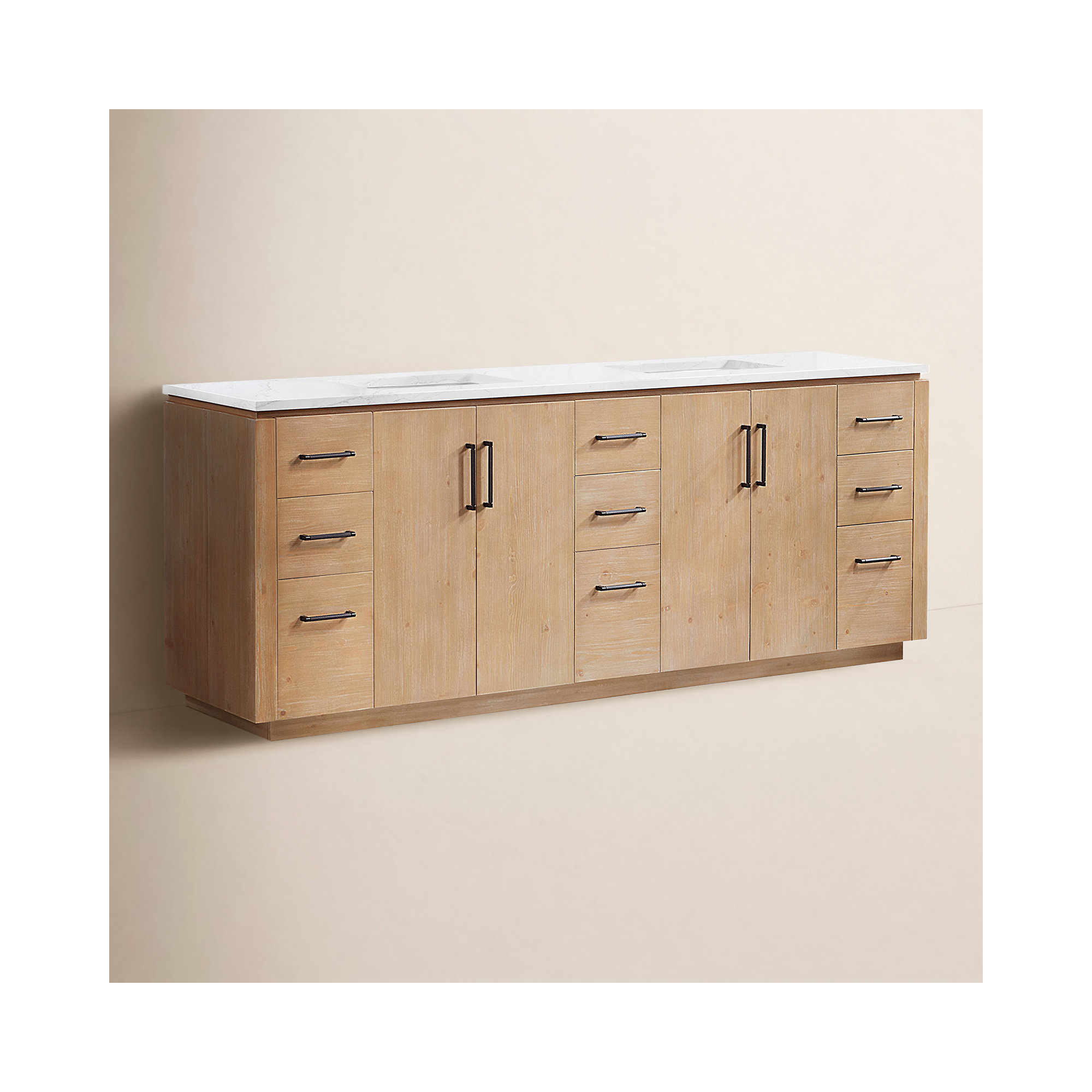 Cloverfield 84'' Double Bathroom Vanity, Matte Black, Fir Wood Brown