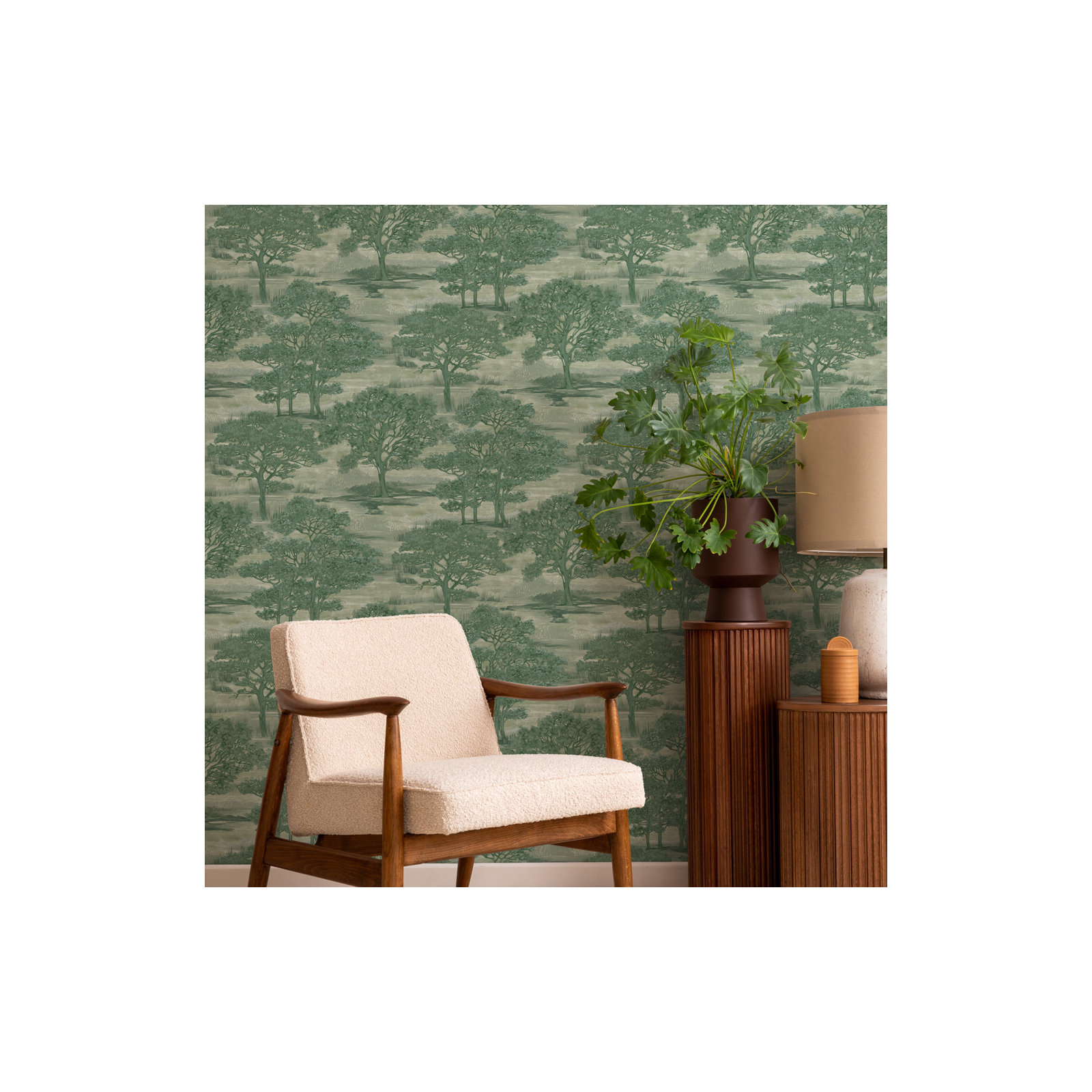 Forest Toile Peel and Stick Wallpaper, Green
