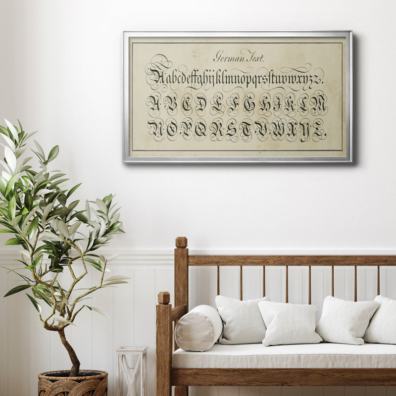" Manuscript Sampler I ", 14.5" H x 26.5" W x 1" D, Silver Closed Corner Framed Canvas