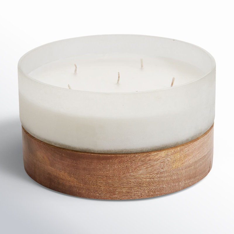 Frosted Glass Scented Jar Candle with Wooden Base