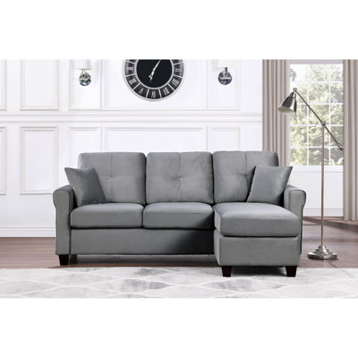 Modern Sofa Reversible Configuration 1Pc Sectional Sofa With 2 Pillows Velvet Fabric Upholstered Tufted Back Living Room Furniture