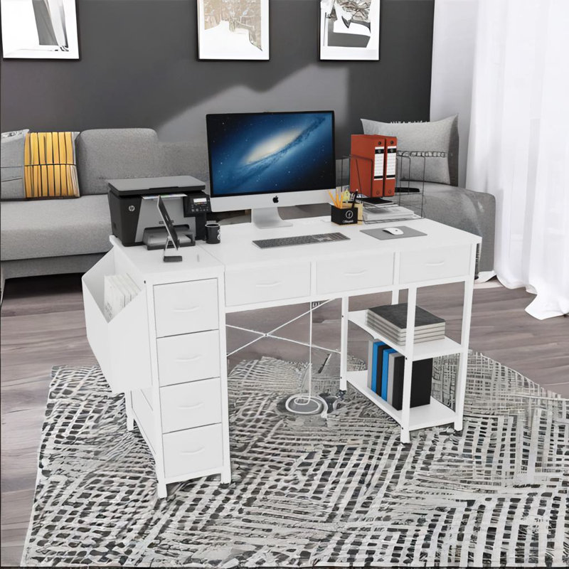 Bureau d'ordinateur avec prise d'alimentation électrique, Blanc, Blanc