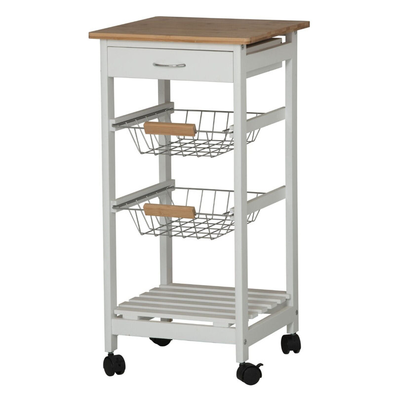 Mathie Solid Wood Bar Cart, White Wood