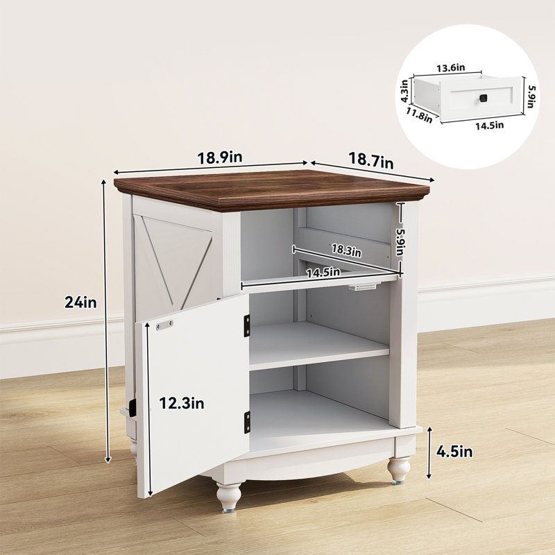Farmhouse End Table, Side Table, Nightstand With Adjustable Shelf And Drawer