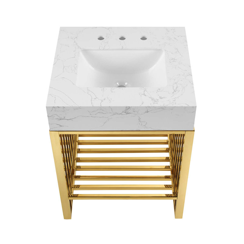 Modern Gridiron 24" Gold Stainless Steel Bathroom Vanity