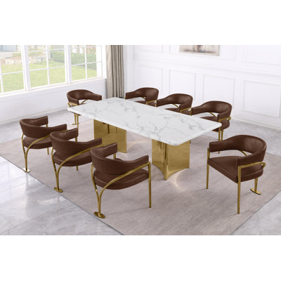Ensemble de salle à manger en marbre blanc Grand avec chaises d'appoint Leathaire