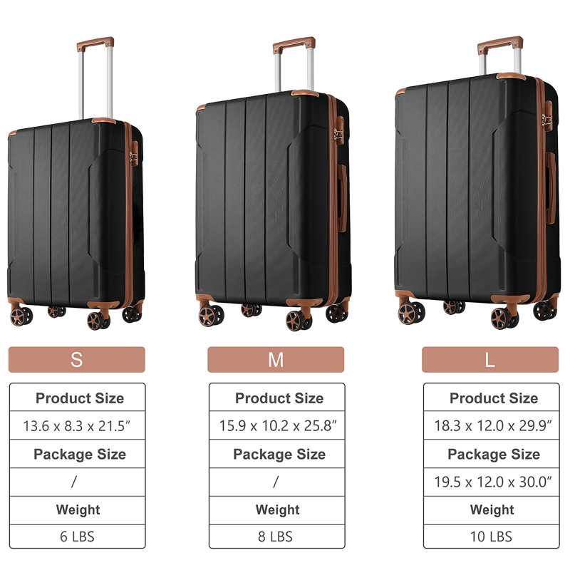 Ensembles de bagages 3 pièces, valises rigides durables en ABS rigide avec roues pivotantes doubles 20/24/28 pouces