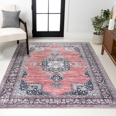 Tapis rose foncé / noir / blanc lavable à la machine Heimar Bohemian