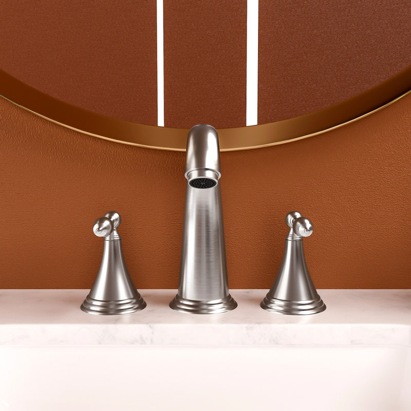 2 Handle Widespread Bathroom Faucet 3 Hole, With Pop Up Drain And 2 Water Supply Lines, Brushed Nickel