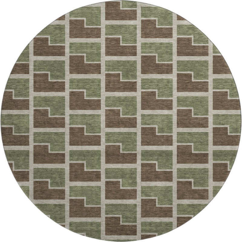 Premium Machine Washable Mayfield AMF2416 Geometric Rug, Chocolate, 8' Round