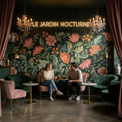 Papier peint floral rétro avec décoration murale verte élégante