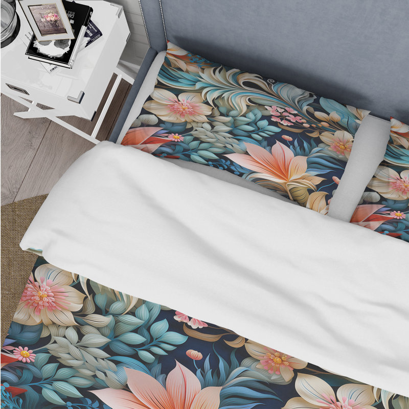 Ensemble de housse de couette motif floral à motif cachemire bleu et rose II