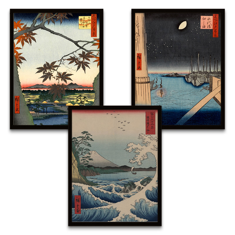 Japanese Woodblock Utagawa - 3 Piece Single Picture Frame Art Prints