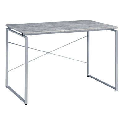 Bureau d'écriture industriel gris et argent avec plateau en faux béton et base en métal