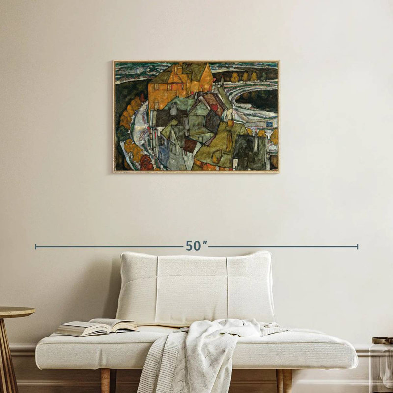 Croissant des maisons II, Cadre flottant en bois naturel, 31 po x 21 po