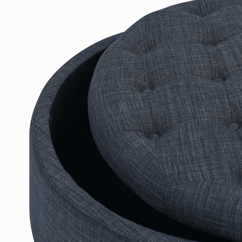 Tufted Storage Ottoman, Dark Blue