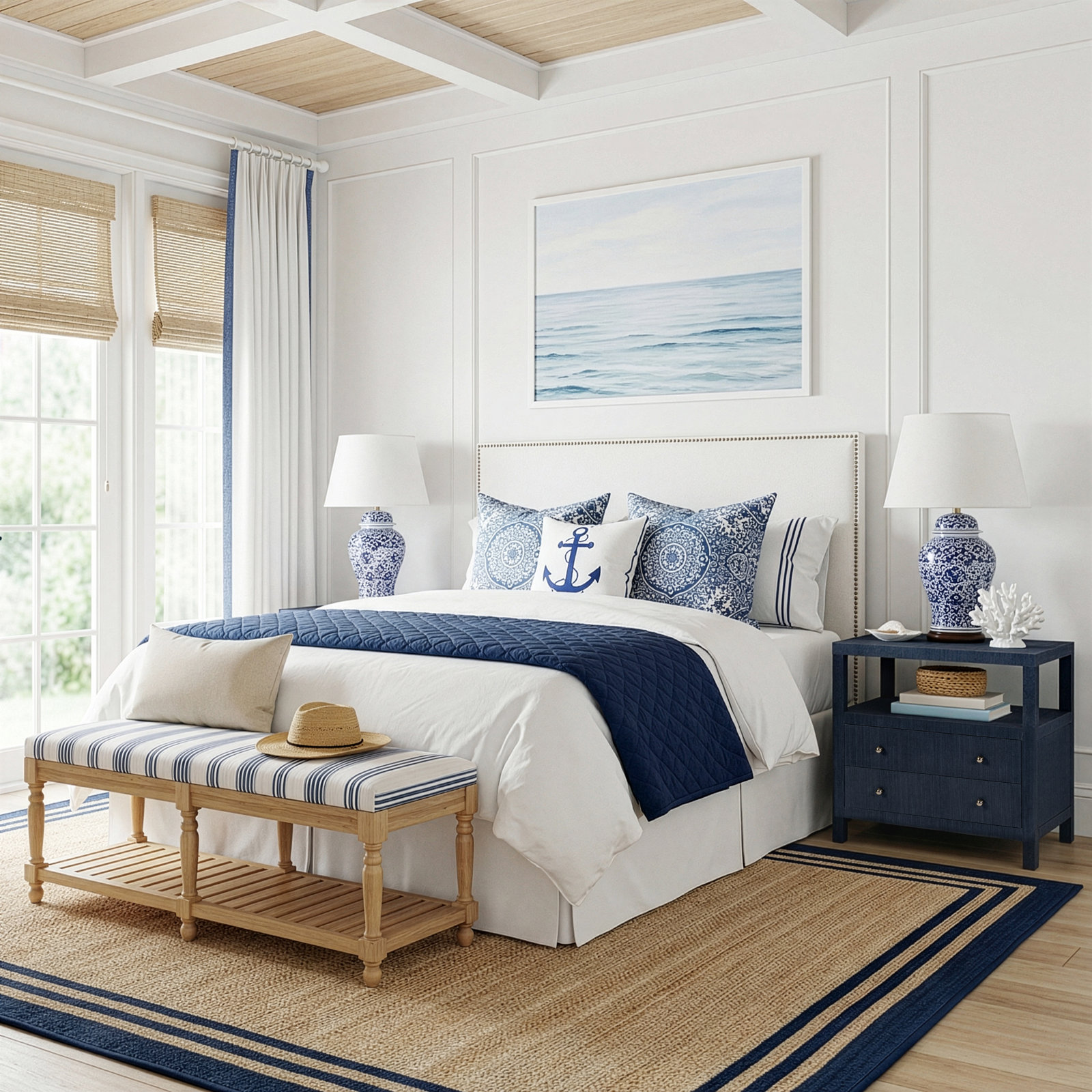 Celine Raffia Nightstand, Blue