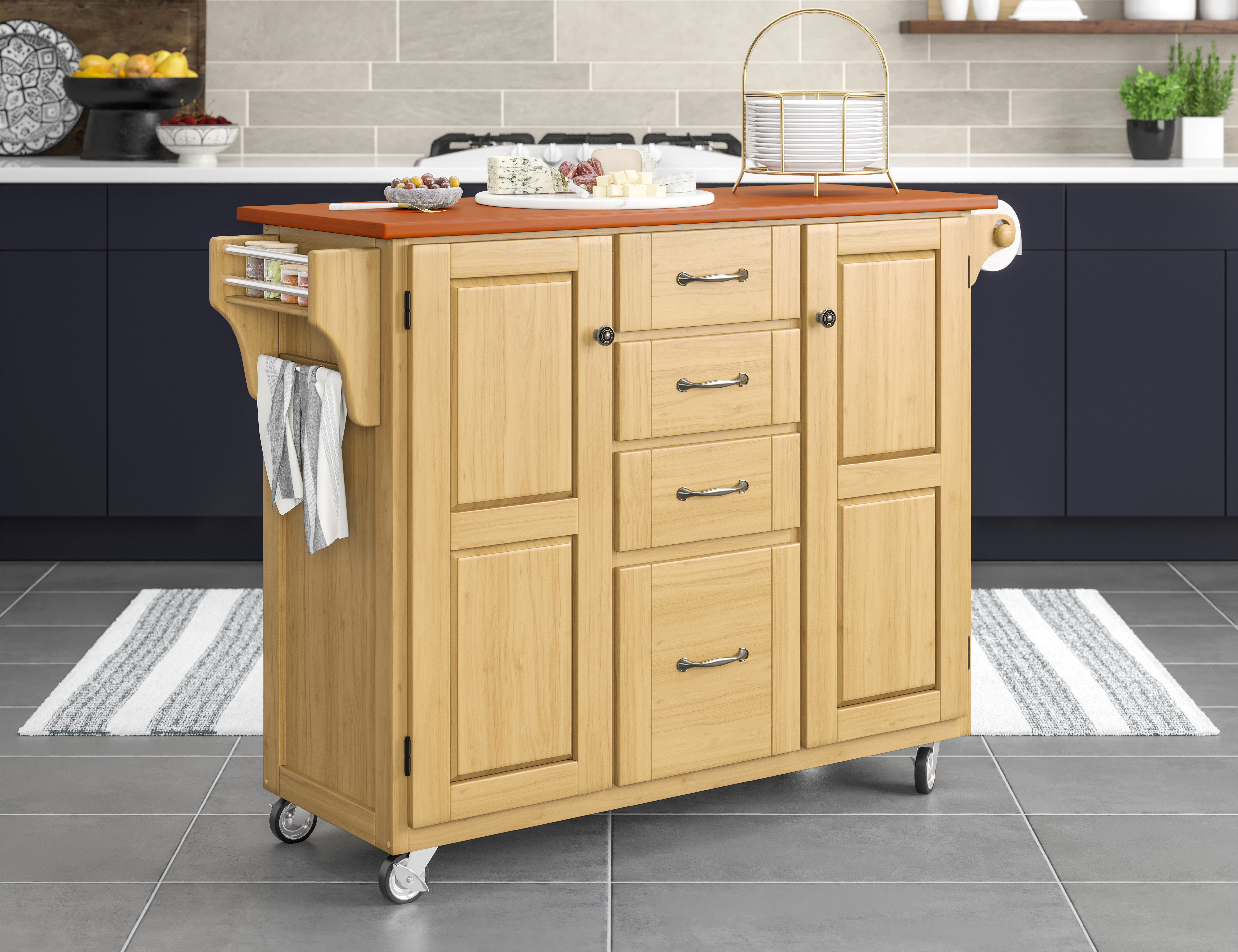 Red Barrel Studio Littrell-a-Cart Kitchen Island with Solid Wood Top ...