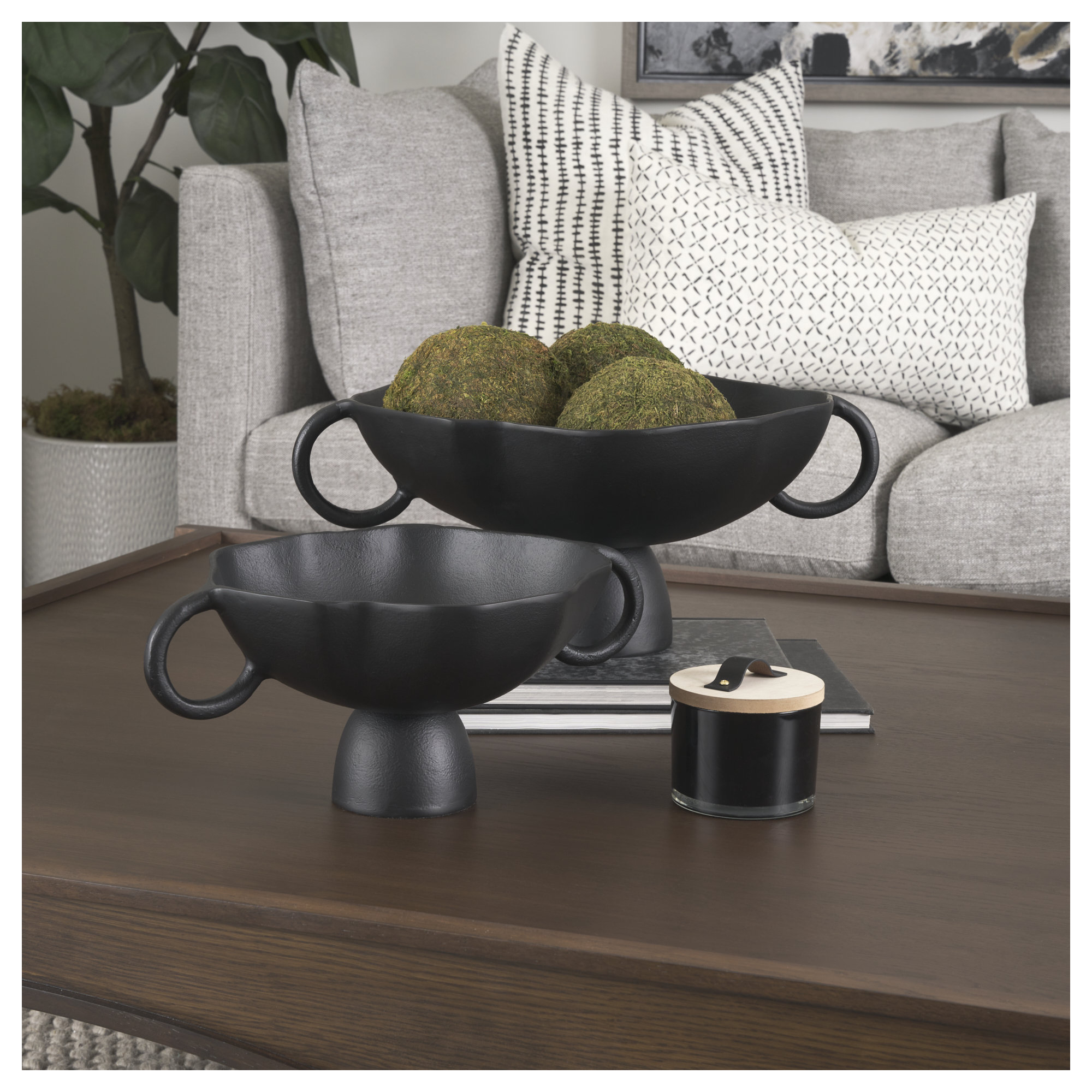Sabine Aluminum Decorative Bowl 1, 8.25" H x 19.69" W x 15.75" D, Black