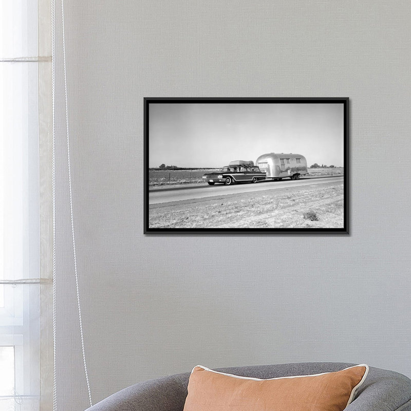 " 1960s-1970s Family Station Wagon And Camping Trailer Driving On Country Highway On Vacation " by Unknown Artist, No Mat