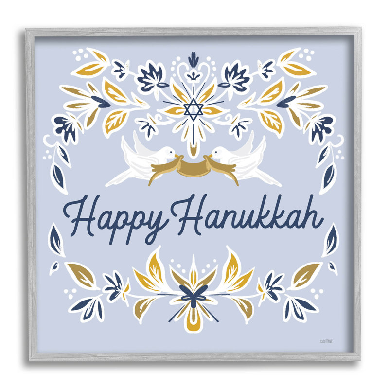 Happy Hanoukka - Colombes florales - 172, H 17 po x l 17 po x P 1,5 po, Estampe numérique Farmhouse