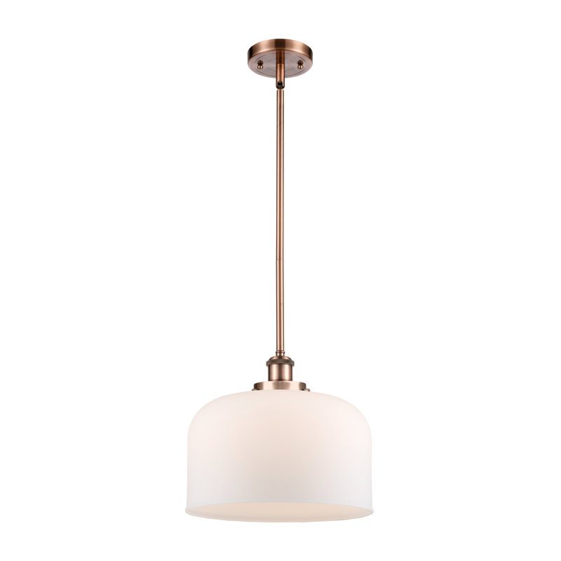 Ballston Urban Bell - 1 Light 12" Stem Hung Mini Pendant, Antique Copper, No Bulb Included, Matte White