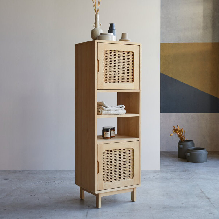 Tall wall-mounted acacia cabinet – Bathroom storage furniture – Tikamoon
