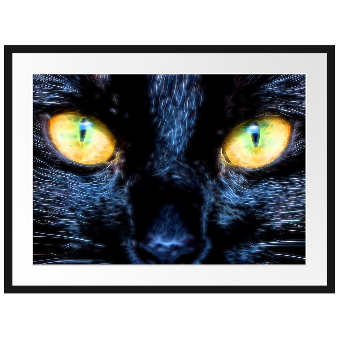 Gerahmtes Poster Schwarze Katze mit gelben Augen