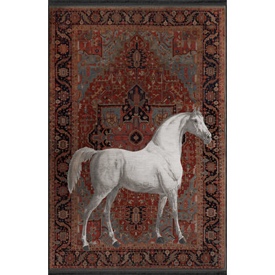 Dark-Toned Motif Beige Noble Horse Patterned Creative Modern Decorative Rug