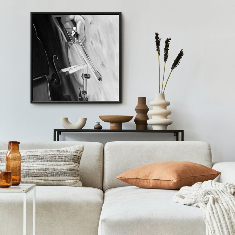 Toile de salon musicale monochrome - Musicien avec violoncelle