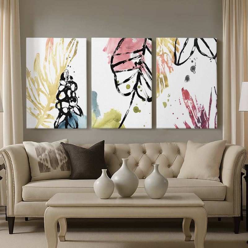 No Deckle Tropical Moderne II  -Custom Wrapped Gallery Canvas - 3 Pieces, 27" H x 54" W