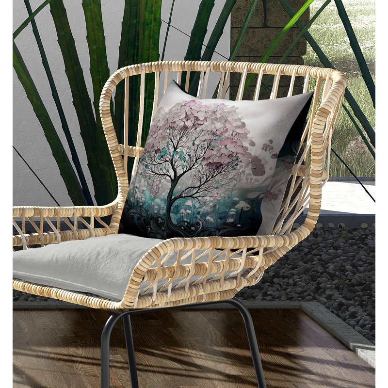 Coussin réversible Beautiful Tree Of Life, H 16 po x l 16 po, Vert / rose