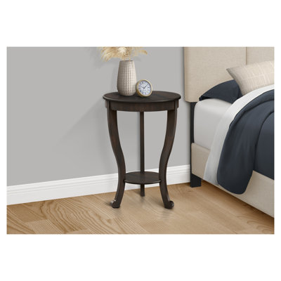 Table d'appoint en noyer - Table de chevet ronde à 2 niveaux, table de bout de chambre à coucher de style traditionnel pour lampe et rangement