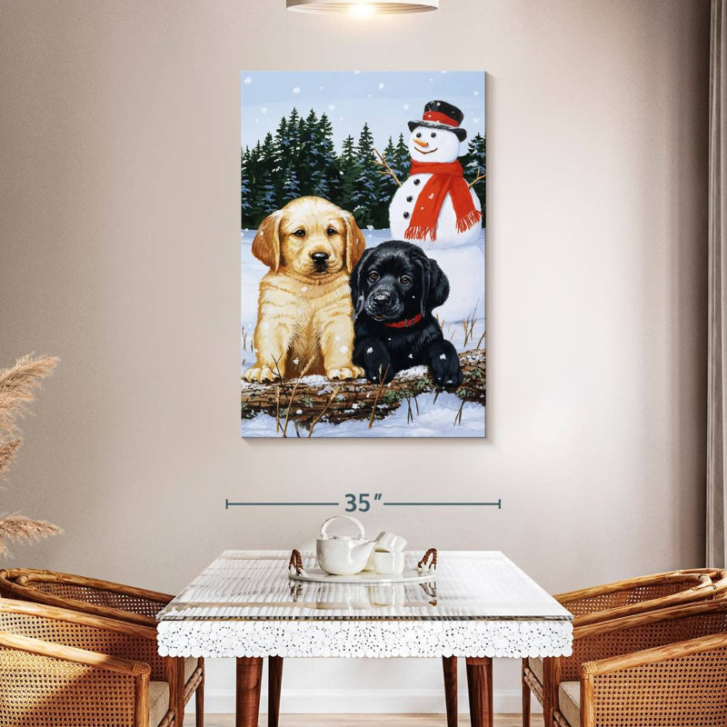 Chiots Brampt Lab avec bonhomme de neige, H 48 po x l 32 po