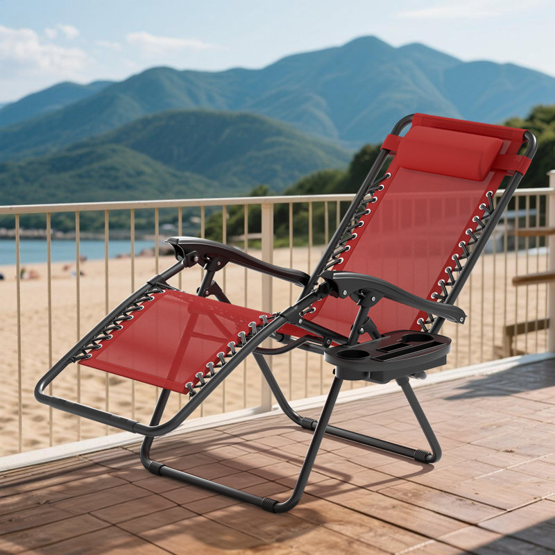 Morena Folding Zero Gravity Lounge Chair with Headrest, Footrest, and Cup Holder, Outdoor Beach Recliner for Patio and Camping