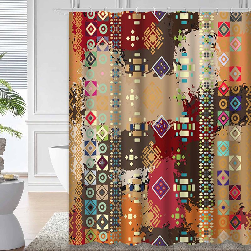 Rideau de douche imperméable à l'eau et aquarelle Ikat, L 72 po x l 84 po