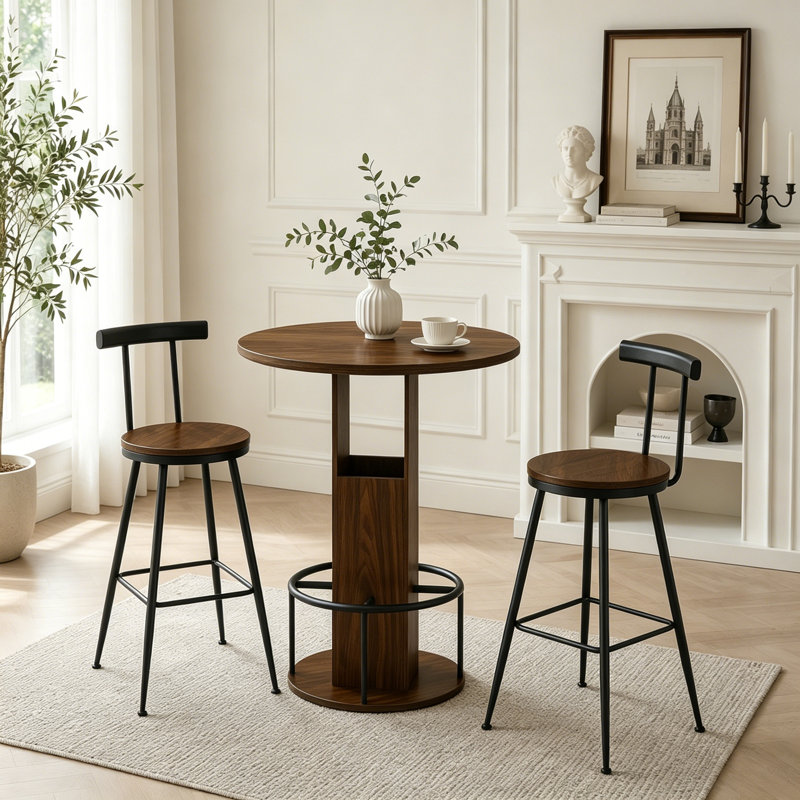 Ensemble de table de bar et tabouret 3 pièces, Black
