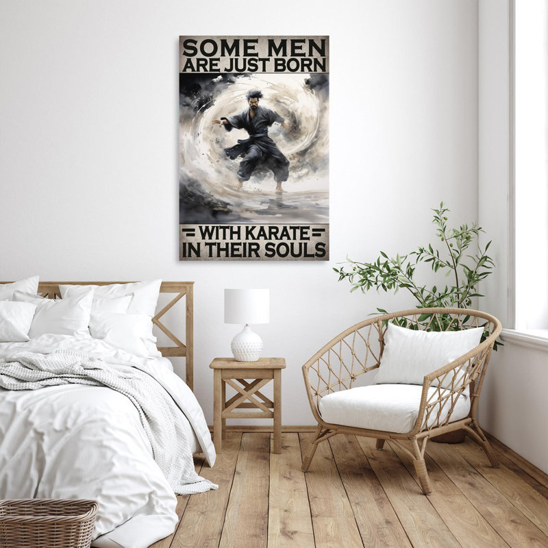 Men Just Born With Karate - 1 pièce, reproduction d'art graphique sur toile tendue, H 14 po x l 11 po x P 1,25 po
