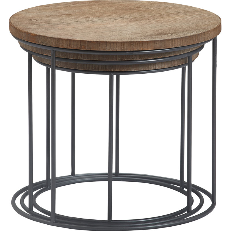 Berkshire 23" Round Distressed Wood and Metal Nesting Side Tables