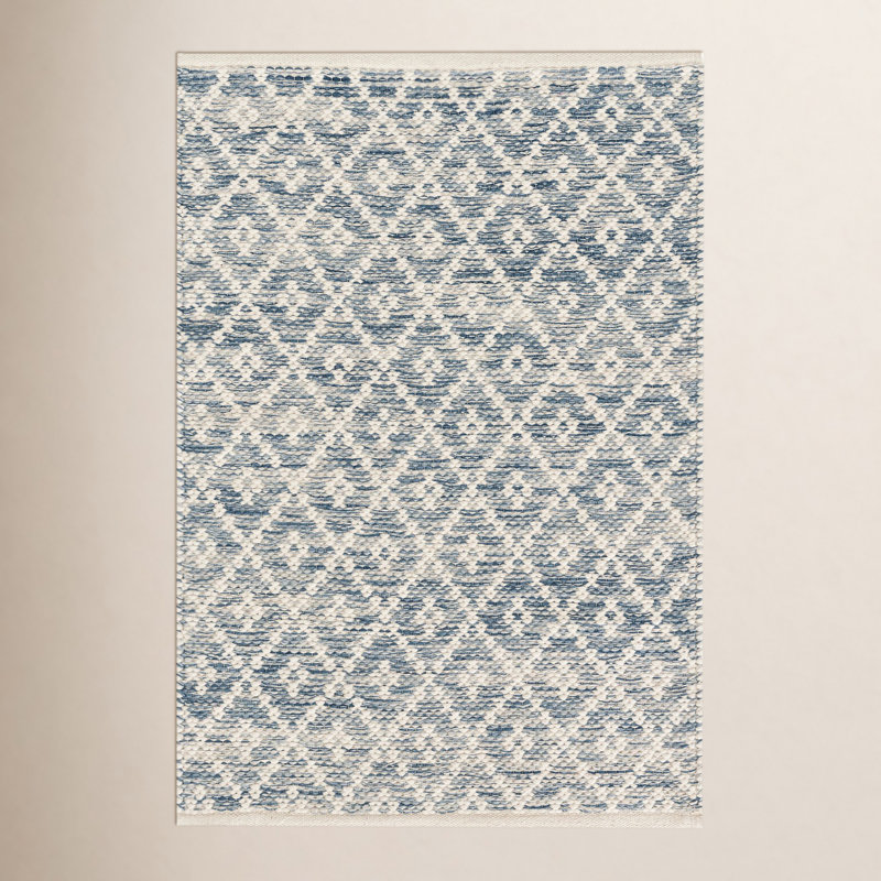 Melange Diamond Blue Handwoven Cotton Rug, Rectangle 2' x 3'